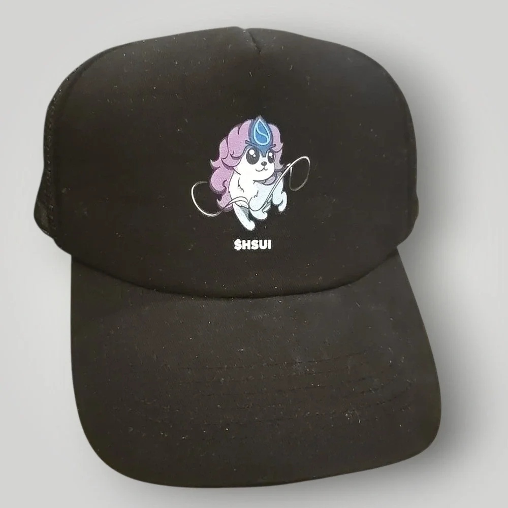 $HSUI Pokemon Crypto Meme Coin Hat Mascot‎ Suicune Big X Black Trucker Snapback
